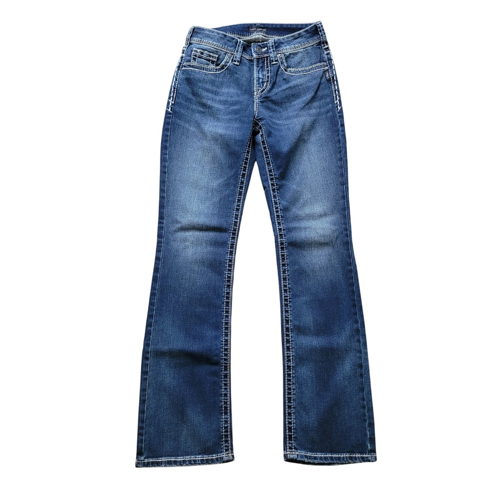 Silver Jeans Co 26W Suki Slim Bootcut Jeans Womens Dark Wash Thick Stitch L93616